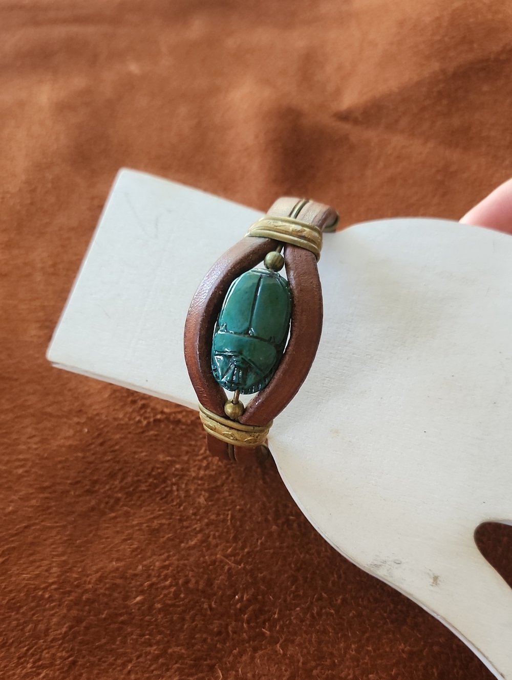 Vintage Handcrafted Green Scarab Leather Bracelet